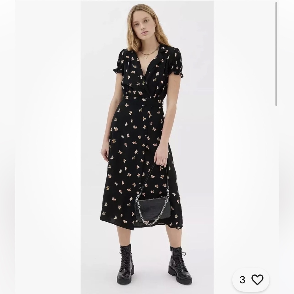 Urban Outfitters Spring Day Floral Black Butterfly Wrap Dress XS